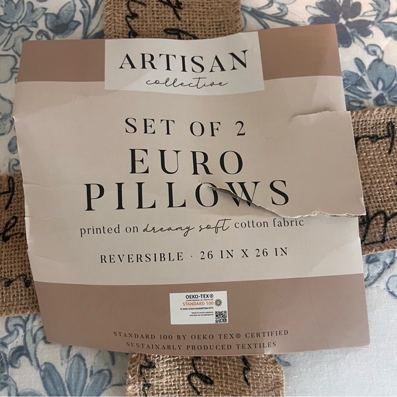 🆕Set of 2 Artisan Collective Euro Pillows French Country Blue Damisk Reversible - Picture 8 of 8